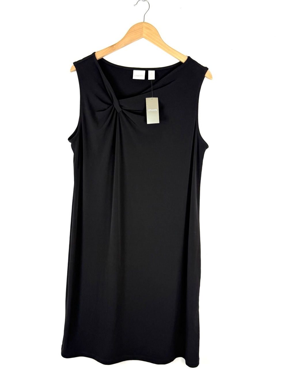 NWT Chico's Side Twist Neck Short Dress Solid Black, 3 | XL - Picture 1 of 7